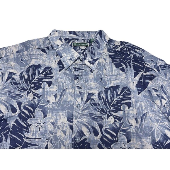 NEW Cubavera Mens Size XXL Linen Blend Blue Palm Leaf Tropical Button Up Shirt - Picture 2 of 6